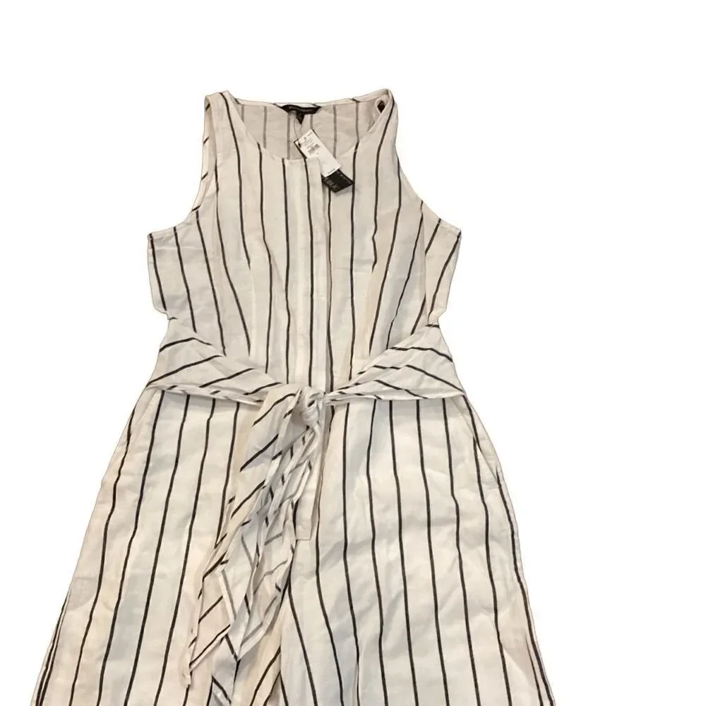 NWT Banana Republic white/black striped linen blend wide pant jumpsuit Small